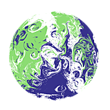 Logo der COP26 (stilisierte Weltkugel mit dynamischen grünen, blauen und weißen Farben)