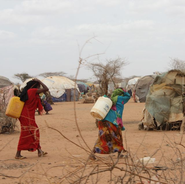 Frauen in der Region Dadaab in Kenia tragen Wasser nach Hause.