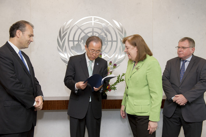 UN-Generalsekretär Ban Ki-moon trifft Virginia Gamba, Leiterin des Gemeinsamen Investigativmechanismuses der UN und der OPCW 