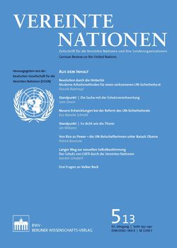 Zeitschrift Vereinte Nationen 20013/5 Titelblatt