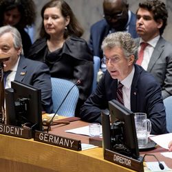 Christoph Heusgen, Ständiger Vertreter Deutschlands bei den Vereinten Nationen, leitet eine Sitzung im Sicherheitsrat 